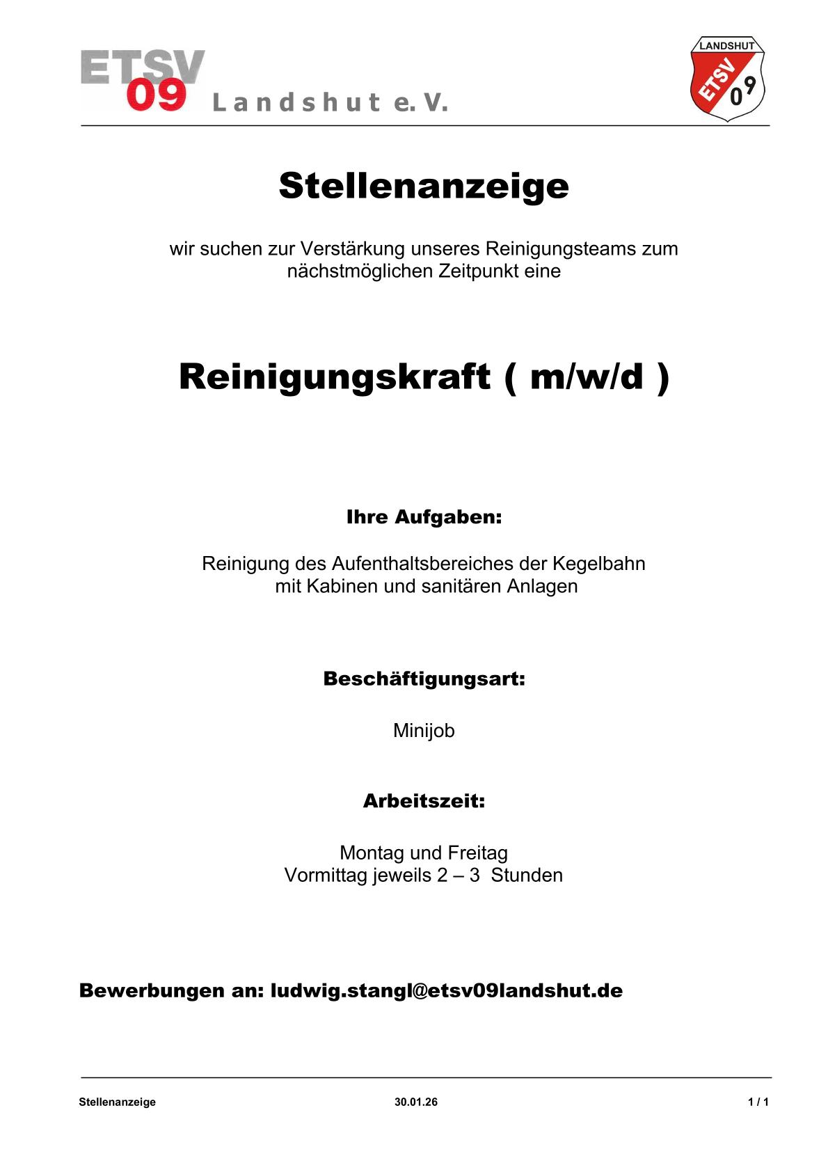Stellenanzeige Reinigungskraft 2026 1